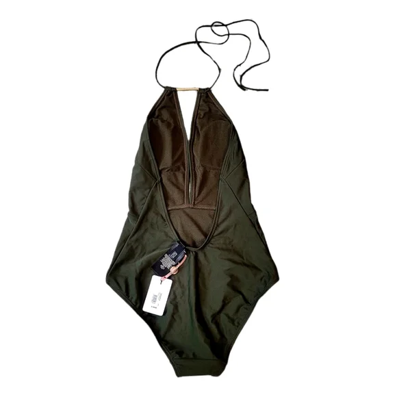 NWT Ted Baker Olive Green One Piece Halter Swimsuit 4 - Picture 4 of 9